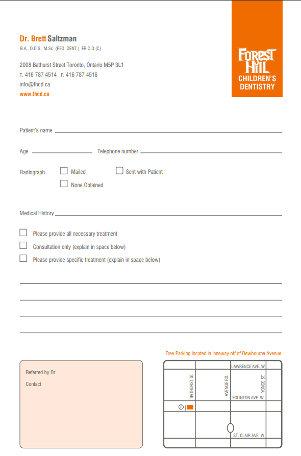 Forest Hill Childrens Dentistry, Doctor Referral Form